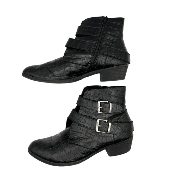 a.n.a. Afra Motorcycle Black Faux Croc Embossed Grunge Biker Ankle Boots (9M) - Picture 4 of 15